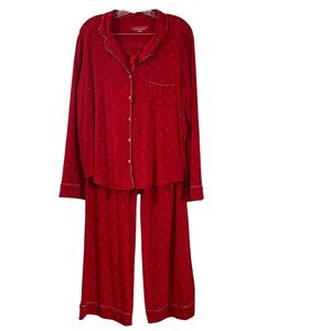 Victoria's Secret Modal Long Pajama Set Red Animal Print Trim Pockets Size M